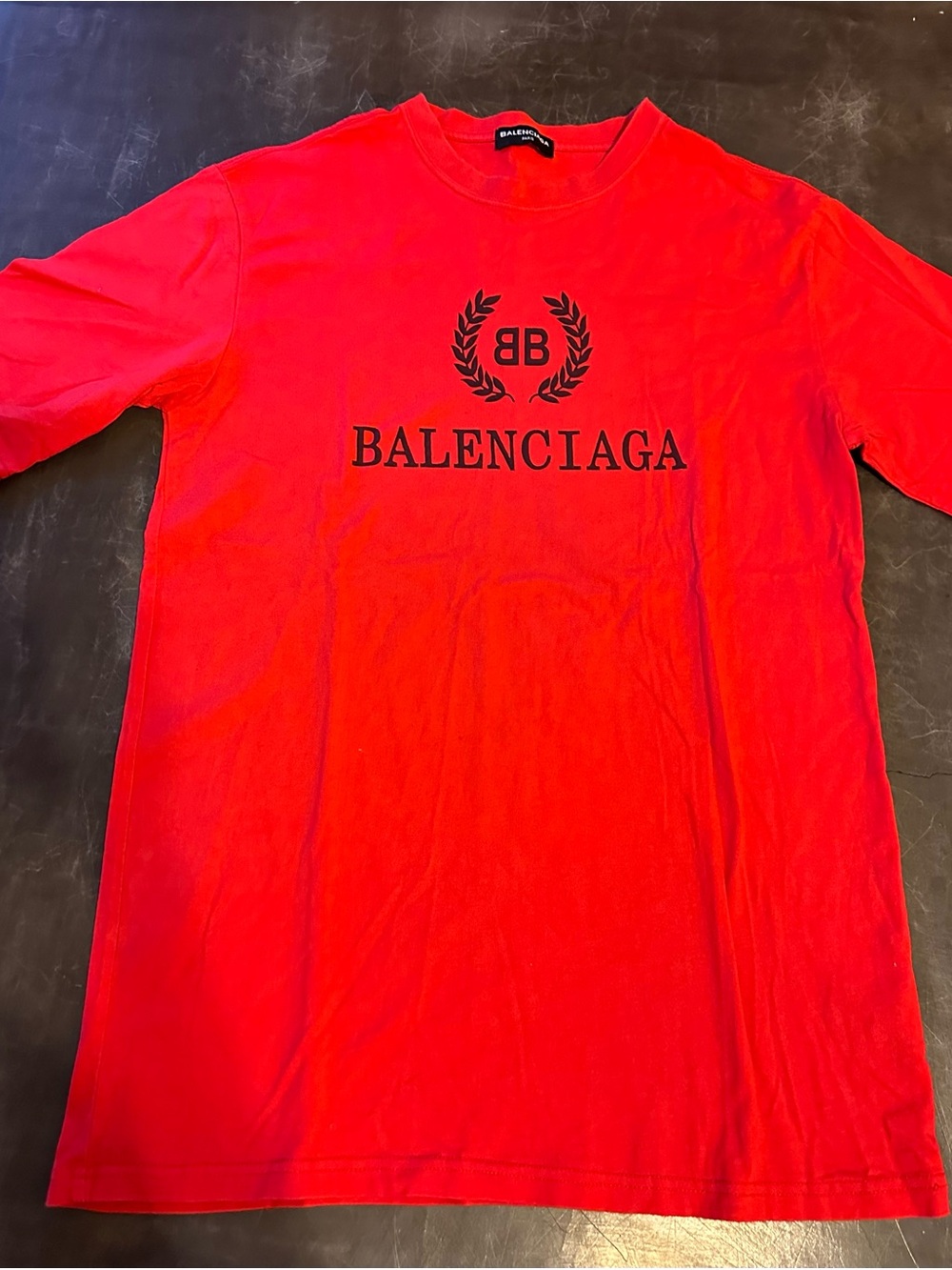 Balenciaga Red Crewneck T-Shirt with Black Logo
